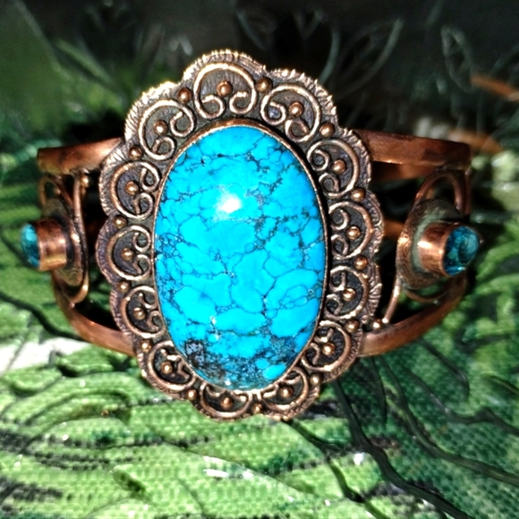 Turquoise + Blue Topaz Copper Bracelet - Picture 4 of 6